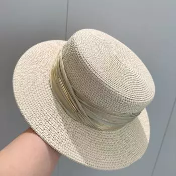 Новая летняя женская пляжная шляпа-канотье с широкими боками, женская повседневная панама, классическая плоская соломенная шляпа с бантом для женщин Adult бежевый