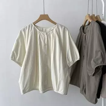 Новая летняя женская рубашка с круглым вырезом, корейская версия, однотонная, свободная, женская блузка с короткими рукавами, элегантная, простая, универсальная блузка onesize