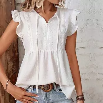 Новая летняя женская рубашка с рюшами и швами в европейском и американском стиле, женская, больших размеров S белый