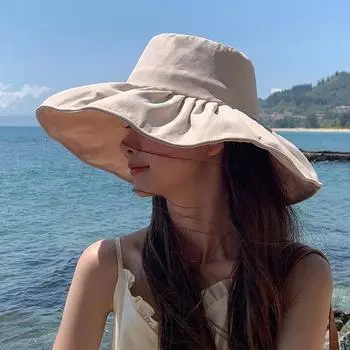 Новая летняя женская шляпа-ведро с защитой от ультрафиолета, солнцезащитные шляпы, однотонные мягкие складные шляпы с широкими полями, уличная пляжная панама, кепка с хвостиком 56-58cm