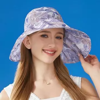 Новая летняя женская солнцезащитная дышащая шляпа от солнца Складная шляпа от солнца для занятий спортом на открытом воздухе Повседневная модная пляжная кепка с широкими полями с цветочным принтом one size56-58cm розовый