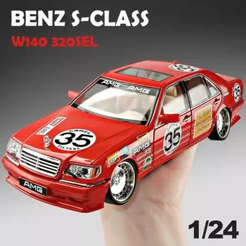 Новая литая модель винтажного автомобиля Benz W140 320SEL в масштабе 1/24 со светодиодной подсветкой, коллекционная миниатюрная игрушка-автомобиль для детей в подарок красный