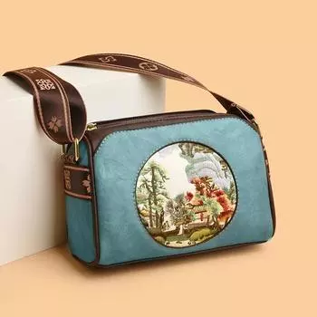 Новая литературная и художественная сумка через плечо в стиле ретро с вышитыми линиями, пейзажная картина, сумка для мобильного телефона для мамы, модная многослойная сумка через плечо
