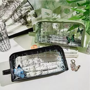 Новая литературная сумка для карандашей в китайском стиле, высококачественная сумка для карандашей для студентов, большая вместимость, прозрачная водонепроницаемая канцелярская коробка белый