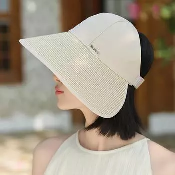 Новая лоскутная солнцезащитная кепка с полой головкой для женщин, летняя складная регулируемая солнцезащитная кепка с широкими полями, повседневная дышащая модная солнцезащитная кепка с УФ-защитой