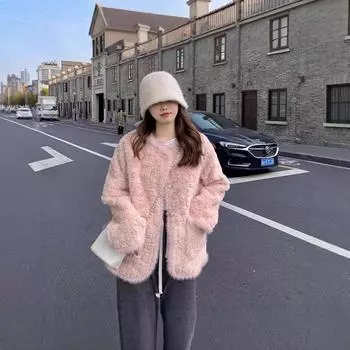 Новая маленькая ароматная куртка из овечьей шерсти, женская, с имитацией меха кролика, свободная и тонкая, теплая, плюшевая верхняя часть S