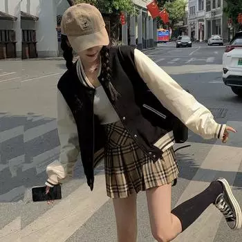 Новая маленькая куртка свободная куртка для композитной бейсбольной формы S чёрный