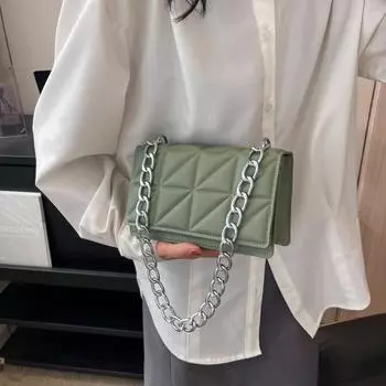 Новая маленькая сумка 2024 года, новая модная корейская версия, иностранный стиль, ромбовидная цепочка, вышитая нитью, маленькая квадратная сумка, мини-сумка через плечо белый