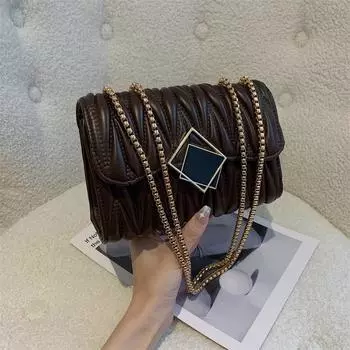 Новая маленькая сумка через плечо на одно плечо, модная сумка на цепочке, простая и повседневная женская сумка, маленькая квадратная сумка 20*7*15cm чёрный