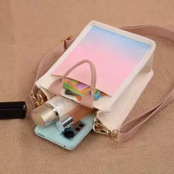 Новая маленькая женская сумка, литературная и свежая мини женская сумочка, постепенно меняющая цвет, утолщенная холщовая сумка через плечо для мобильного телефона 13*6*17.5cm