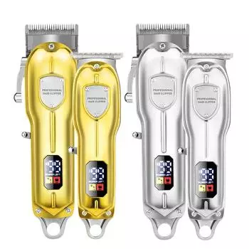 Новая машинка для стрижки волос с жидкими кристаллами, полностью металлический набор, электрическая машинка для стрижки, многофункциональный набор для хранения аксессуаров, электрический фейдер золотой