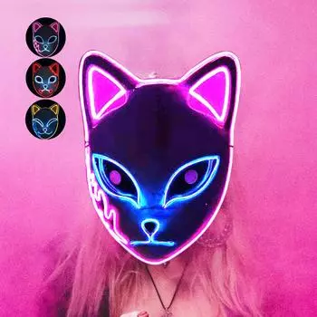Новая маска лисы, светящаяся маска лисы, Маллоуин, косплей, Хэллоуин, косплей для лица, демон-косплей жёлтый