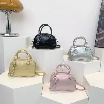 Новая масляно-восковая текстура Серебряная ретро-подушка Маленькая квадратная сумка Модная повседневная сумка через плечо для боулинга