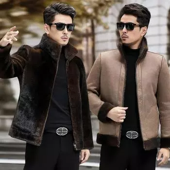 Новая меховая цельная мужская шуба из натурального меха овчины стриженой в пожилом стиле с отворотом двухсторонняя овечья шерсть зимняя толстая L