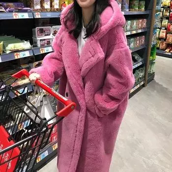 Новая меховая куртка с капюшоном из шерсти и интегрированного гранулированного флиса из овечьей шерсти с овечьим мехом, женская куртка из меха ягненка S 100-60kg