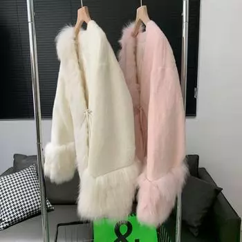 Новая меховая шуба из лисьего меха в китайском стиле, куртка из гусиного пуха, ретро-мода, женская короткая, утягивающая и теплая one size fits all розовый