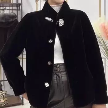 Новая меховая вставка с воротником-стойкой для мам среднего и пожилого возраста, норковая куртка, женская шуба, зимняя короткая L белый