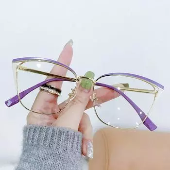 Новая металлическая антисиняя легкая оправа для очков для женщин и девочек, брендовая дизайнерская оправа для оптических очков большого размера, прозрачные очки