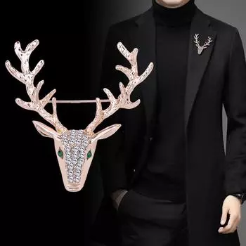 Новая металлическая брошь в виде головы оленя, животное, лось, стразы, хрустальный значок, булавки для лацкана, рождественские подарки, модные украшения, аксессуары, подарки