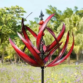 Новая металлическая ветряная мельница Harlow Wind Spinner 3D Wind Powered Kinetic Sculpture для газона Metal Wind Solar Spinners для украшения двора и сада красный