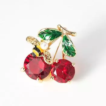 Новая милая брошь в виде красной вишни и пчелы, женская брошь унисекс из сплава циркона, нежная, простая, милая, модная, модная, фруктовая, брошь, булавка, подарки PD514 красный