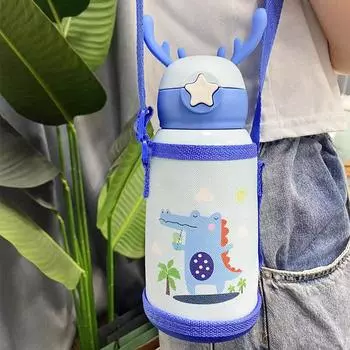 Новая милая детская кружка из нержавеющей стали 304, кружка двойного назначения, соломенная кружка с двойной крышкой, кружка. 500ml зелёный