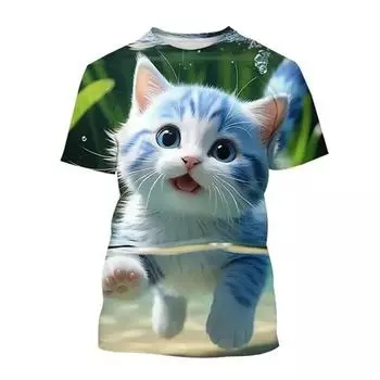 Новая милая футболка с 3D принтом животных и кошек, детская модная забавная женская футболка с короткими рукавами в стиле кавай, летняя одежда в стиле Харадзюку, топ 100