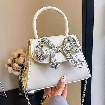Новая милая мини-сумка через плечо с бриллиантовым бантом для женщин, модная универсальная сумка на одно плечо, повседневный трендовый кошелек для монет Small Size