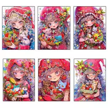 Новая милая мультяшная девочка и кошка, животное, эльф, фрукты, 5DDIY, алмазная картина, фэнтези, эльф, девочка, мозаика, вышивка крестом, украшение для дома Full Round 20x30CM