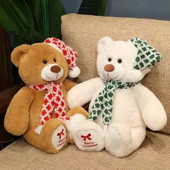 Новая милая плюшевая кукла-медведь, плюшевая игрушка, подарок на рождественскую вечеринку, вязаный шарф, кукла About 50cm/0.56kg
