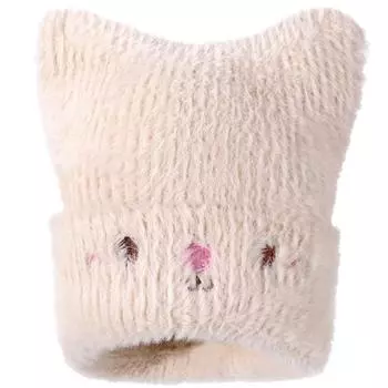 Новая милая шапка-бини с кошачьими ушками из искусственного меха, зимние шапки для женщин, модная уличная щегольская вязаная шапка, теплая шапка для девочки, подарки 54cm-58cm бежевый