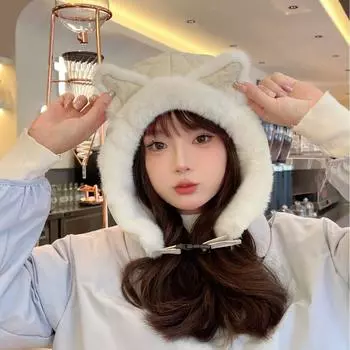 Новая милая шапка Lei Feng с кошачьими ушками для детей, осенне-зимняя, плюшевая, утолщенная, теплая, трикотажная, из хлопка, для защиты ушей one size fits all хаки