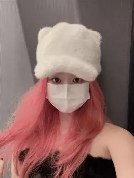 Новая милая шапка с кошачьими ушками и хвостиком, женская осенне-зимняя пушистая плюшевая шапка, холодная и теплая шапка для прилива M56-58cm