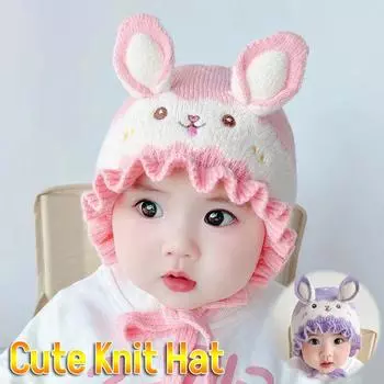 Новая милая шапка с ушками кролика для малышей, зимняя теплая шапка для новорожденных мальчиков и девочек, мягкая защита ушей, шапка-чепчик для малышей красный