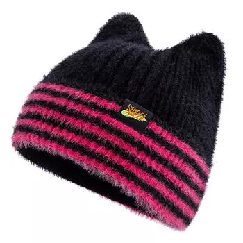 Новая Милая Шляпа Денди Шапка-Бини с Кошачьими Ушками Сладкие Зимние Шапки для Женщин Уличный Y2K Конфетные Цвета Полоски Теплые Шапки для Девочки 54cm-58cm