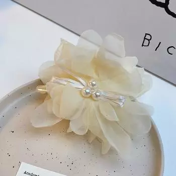Новая милая заколка для волос с цветком и жемчугом для женщин, сетчатая, нежная, элегантная заколка-акула для волос-пучка, темпераментные аксессуары для волос для девушки