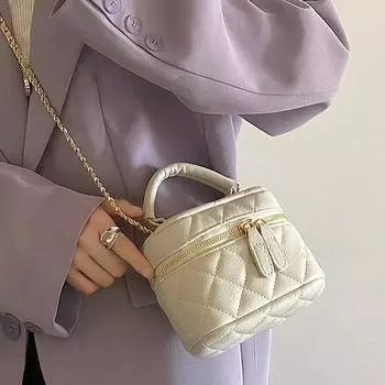 Новая мини-стеганая цепочка с ромбовидной клеткой женская сумка через плечо модная мини-дизайнерская сумка высокого качества из искусственной кожи женская маленькая сумка 17*12*9cm белый