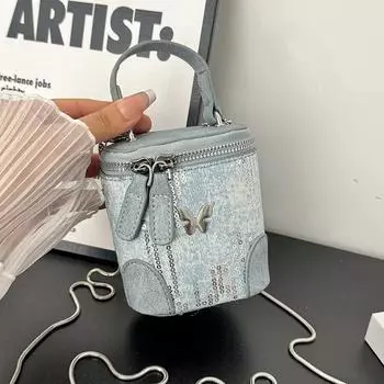 Новая мини-сумка через плечо с пайетками, роскошные винтажные сумки-ведра, модный дизайн, металлическая бабочка, цепочка для вечеринки, сумка через плечо