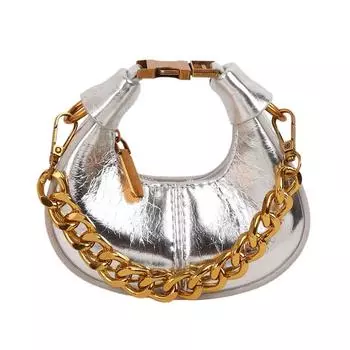 Новая мини-сумка в форме полумесяца на осень и зиму, ретро-масляный шарм! серебряный