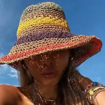 Новая многоцветная складная солнцезащитная шляпа крючком в корейском стиле для пляжа, путешествий и отдыха, соломенная шляпа ручной работы