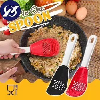 Новая многофункциональная кухонная ложка для приготовления пищи, термостойкое подвесное отверстие, инновационный пресс для картофеля и чеснока, дуршлаг, ложка красный