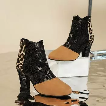 Новая мода 2025 года, женские босоножки на высоком каблуке с кружевным цветком и открытым носком, туфли-лодочки на молнии с круглым носком, сексуальные туфли-сапоги Zapatos De Mujer 35