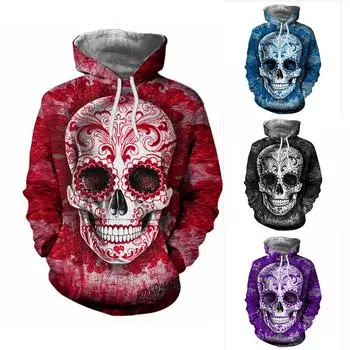 Новая мода 3D цифровая печать череп толстовка с капюшоном парное платье досуг свободное пальто S красный