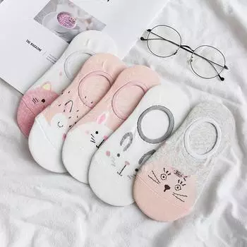 Новая мода, 5 пар/лот, женские милые носки с животными, женские осенние Harajuku, корейские кавайные забавные короткие носки с низким вырезом, уличная одежда Happy Sox Free Size