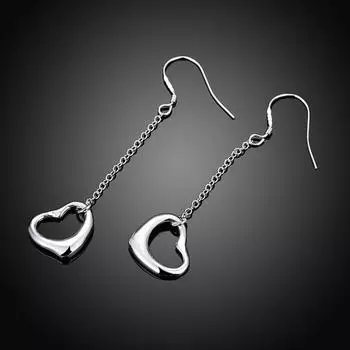 Новая мода 925 серебряные полые сердечки длинные цепные серьги-подвески для женщин свадебные украшения подарки