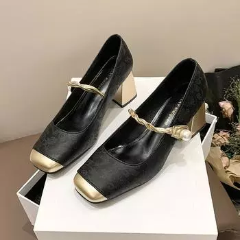 Новая мода, элегантная женская обувь с квадратным носком, износостойкая женская обувь Мэри Джейн на квадратном каблуке, Zapatos Para Mujeres 34