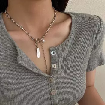 Новая мода асимметричное квадратное брендовое жемчужное ожерелье двухслойное ожерелье для женщин