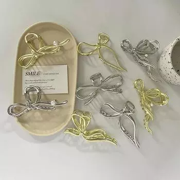 Новая мода бант металлический волос женский высококачественный геометрический жемчужный темперамент корейский простой девушка захват клип головной убор one size золотой