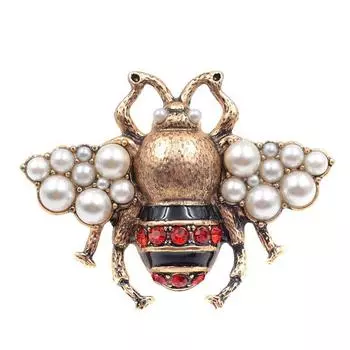 Новая мода броши с жемчугом и пчелой для женщин, брошь цвета античного золота, булавка, винтажный стиль, ювелирные изделия, высокое качество, насекомое