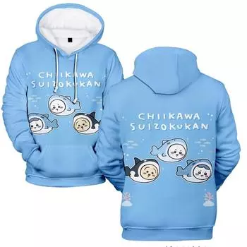 Новая мода Chiikawa мультфильм принт одежда уличная мужская толстовка с капюшоном свитшот мода с капюшоном длинный рукав пуловер топы XS